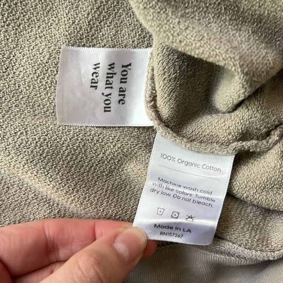 Mate the Label Sweater Green Gray Organic Fleece Raglan Sweatshirt Size Small - Picture 8 of 11